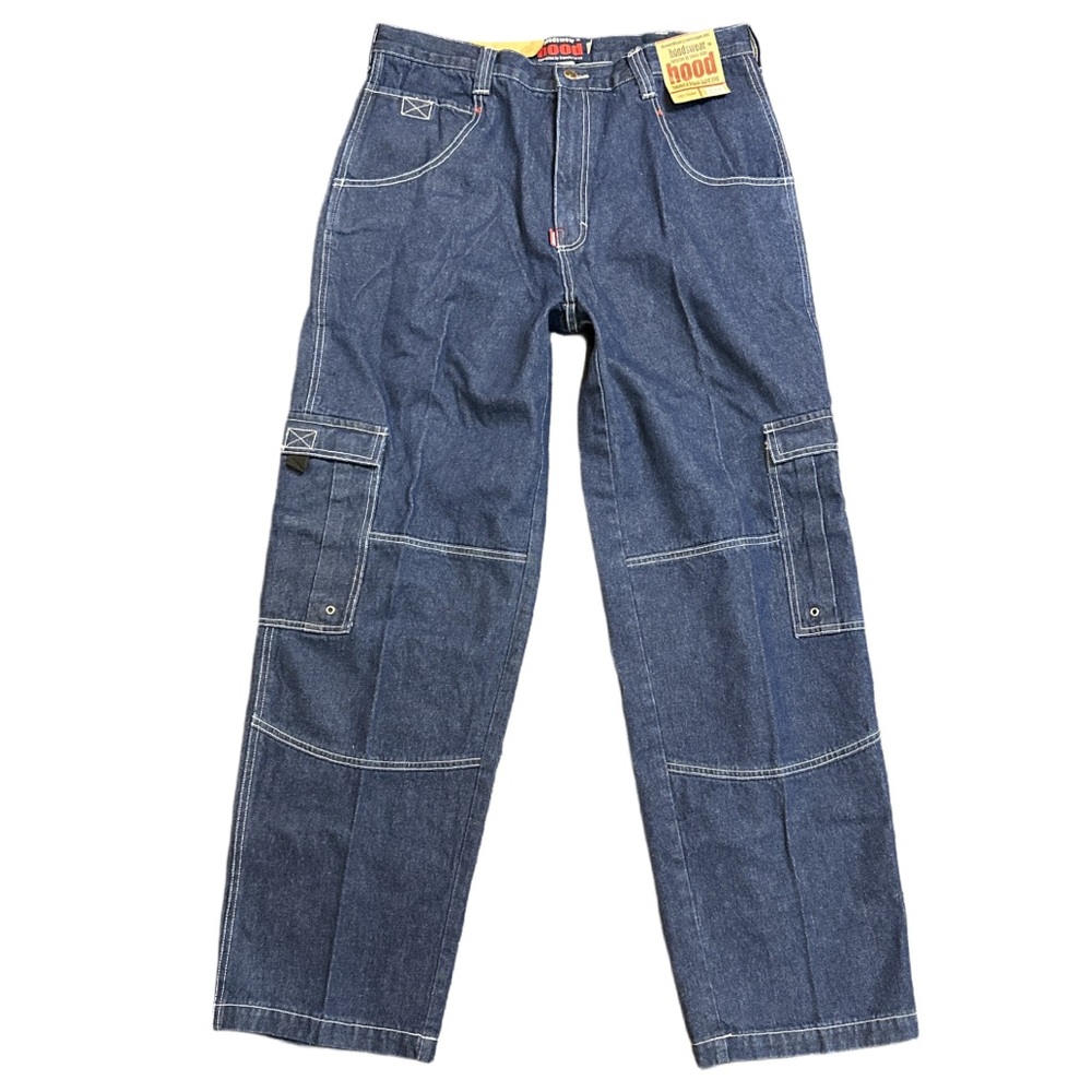 Y2K HOODSWEAR men's dark "hood" relaxed baggy fit cargo jeans, 36" & 38"